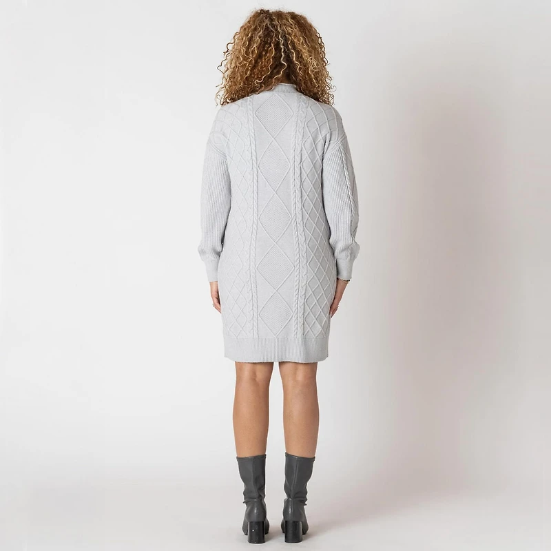 Devoted robe-pull à manches longues, col montant et motif torsadé