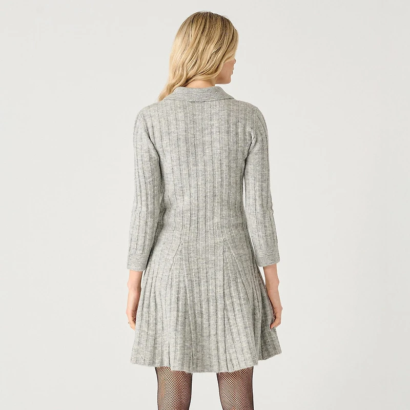 Devoted long sleeve ribbed collared mini sweater dress