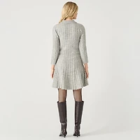 Devoted long sleeve ribbed collared mini sweater dress