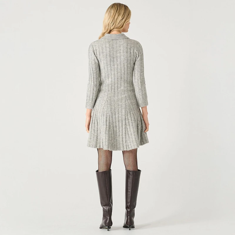 Devoted long sleeve ribbed collared mini sweater dress