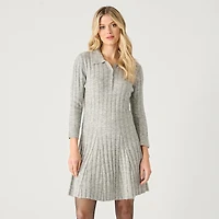 Devoted long sleeve ribbed collared mini sweater dress