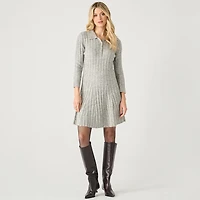 Devoted long sleeve ribbed collared mini sweater dress