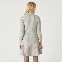 Devoted long sleeve ribbed collared mini sweater dress