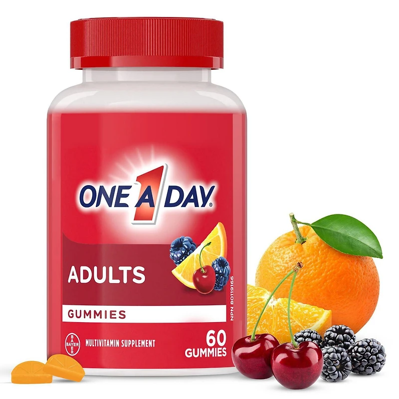 Gummies multivitamines One A Day pour adultes – Gummies multivitamines quotidiennes pour les hommes et les femmes; contiennent des vitamines A, B6, B12, C, D et E, biotine et zinc 60 gummies