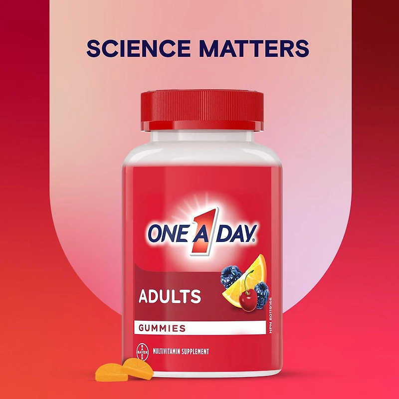 Gummies multivitamines One A Day pour adultes – Gummies multivitamines quotidiennes pour les hommes et les femmes; contiennent des vitamines A, B6, B12, C, D et E, biotine et zinc 60 gummies