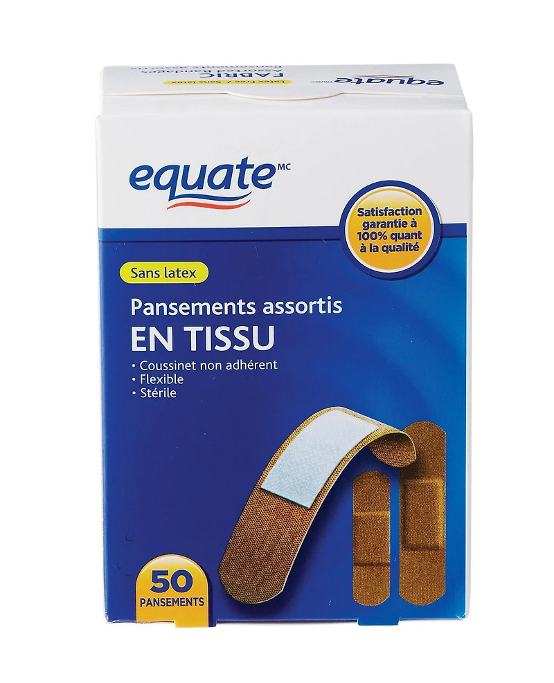 Equate Fabric Assorted Bandages, 50ct
