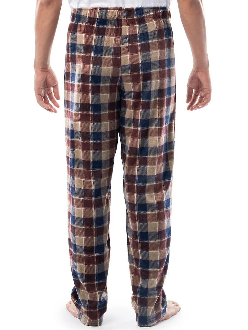 Fruit of the Loom Men's Microfleece Lounge Pants, burgundy and blue plaid