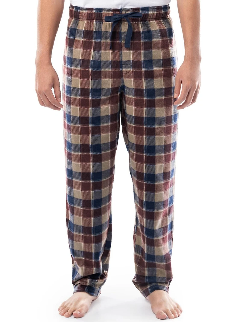 Fruit of the Loom Men's Microfleece Lounge Pants, burgundy and blue plaid