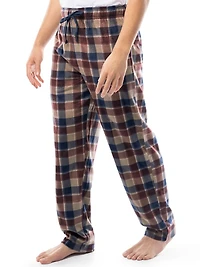 Fruit of the Loom Men's Microfleece Lounge Pants, burgundy and blue plaid