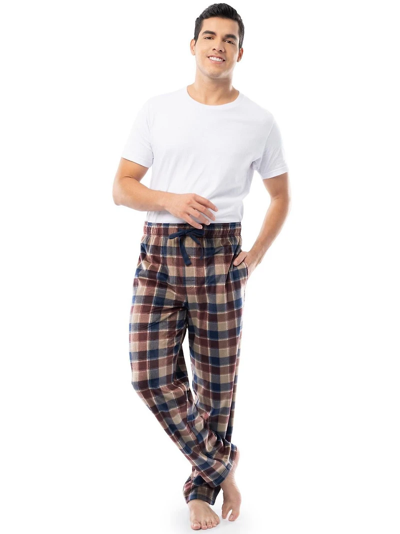 Fruit of the Loom Men's Microfleece Lounge Pants, burgundy and blue plaid