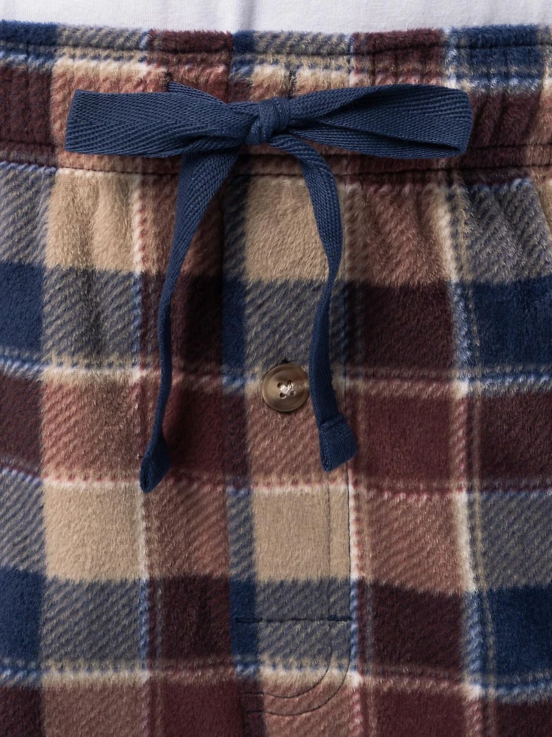 Fruit of the Loom Men's Microfleece Lounge Pants, burgundy and blue plaid
