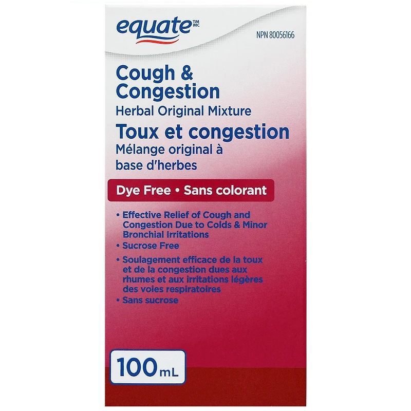 Toux et congestion mélange original à base d'herbes Equate 100 ml