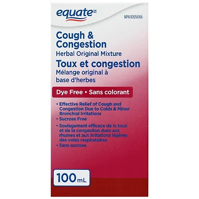 Toux et congestion mélange original à base d'herbes Equate 100 ml
