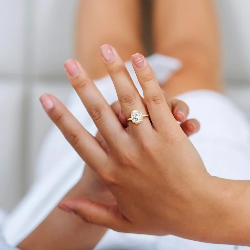 Miabella 2 Carat T.G.W. Oval-Cut Created Moissanite 10K Yellow Gold Solitaire Bridal Ring