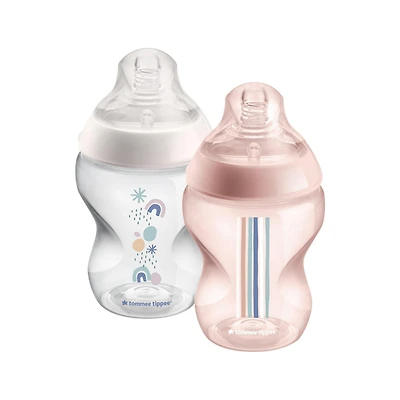 Tommee Tippee Closer to Nature Baby Bottles, Breast-Like Nipples with Anti-Colic Valve, 9oz, 2 Count