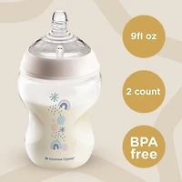 Tommee Tippee Closer to Nature Baby Bottles, Breast-Like Nipples with Anti-Colic Valve, 9oz, 2 Count