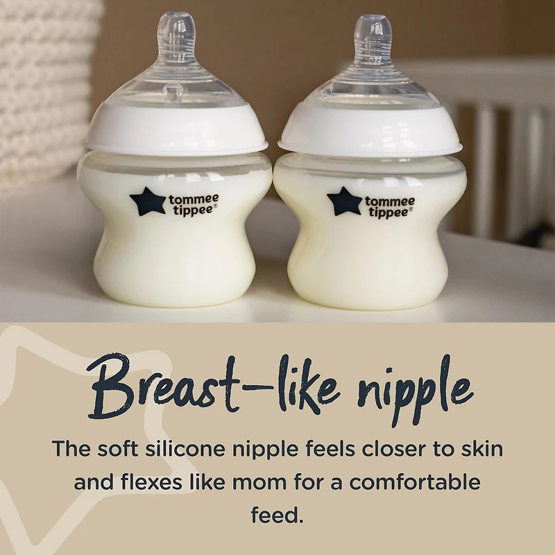 Tommee Tippee Closer to Nature Baby Bottles, Breast-Like Nipples with Anti-Colic Valve, 9oz, 2 Count