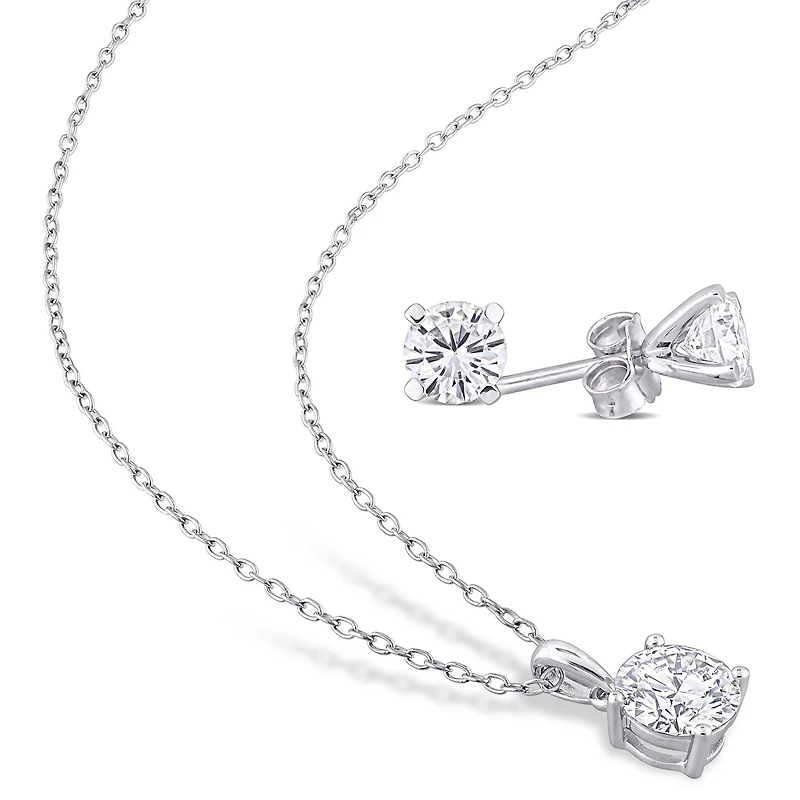 Miabella Ensemble 2 pièces a solitaire boucles d'oreilles et collier en argent sterling avec moissanite créé 2 carats p.g.t.
