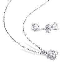 Miabella Ensemble 2 pièces a solitaire boucles d'oreilles et collier en argent sterling avec moissanite créé 2 carats p.g.t.