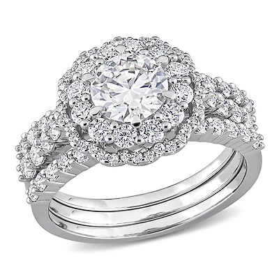 Miabella Ensemble de bagues mariée de 3 pièces avec 2 Carat PPT Moissanite en argent sterling