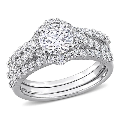 Miabella 2 Carat T.G.W. Created Moissanite Sterling Silver 3-Piece Bridal Set