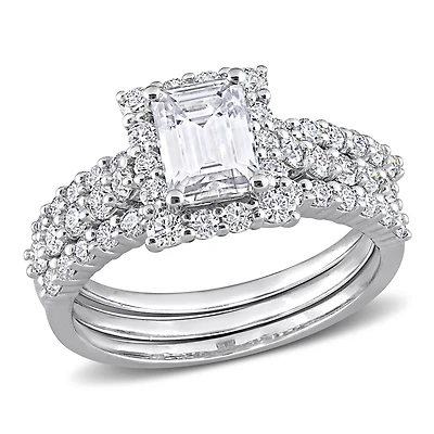 Miabella 2-1/10 Carat T.G.W. Created Moissanite Sterling Silver Vintage Halo 3-Piece Bridal Ring Set