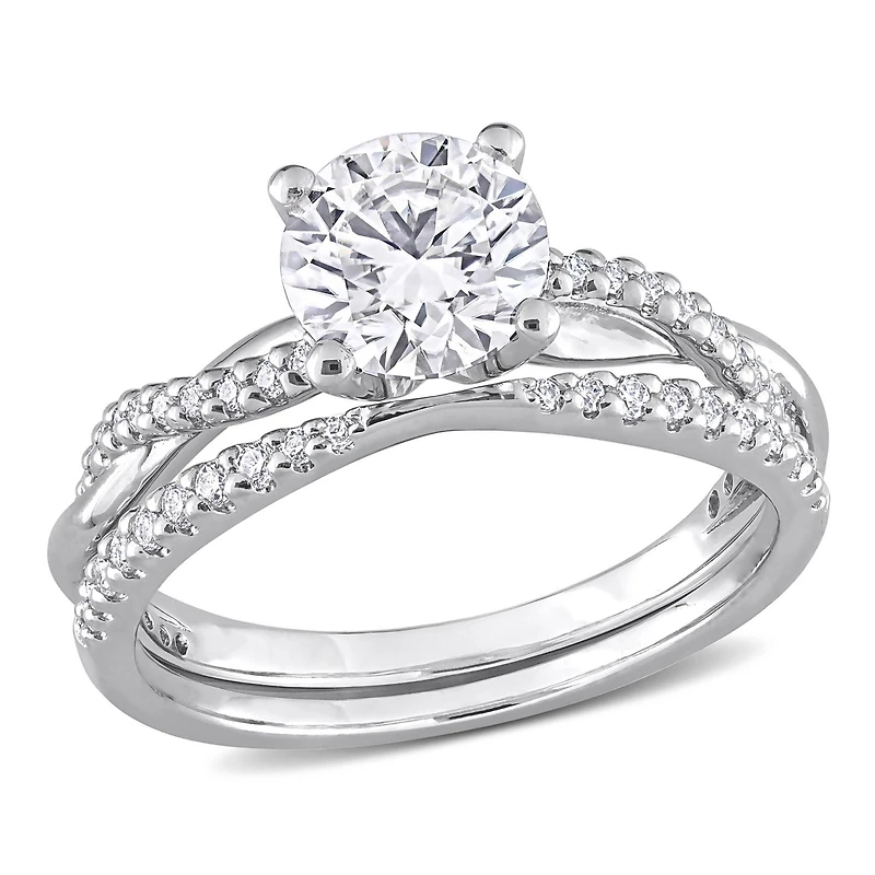 Ensemble de bagues mariée Miabella croisées avec 1-1/2 Carat PPT Moissanite Créé en argent sterling