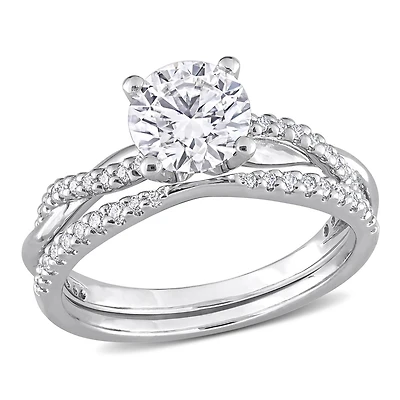Ensemble de bagues mariée Miabella croisées avec 1-1/2 Carat PPT Moissanite Créé en argent sterling