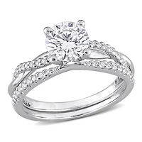 Ensemble de bagues mariée Miabella croisées avec 1-1/2 Carat PPT Moissanite Créé en argent sterling
