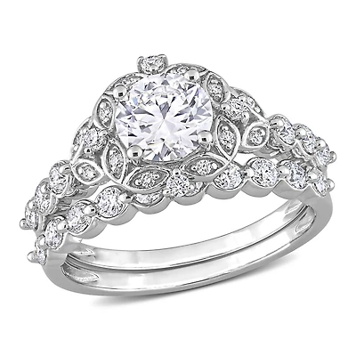 Miabella 1-3/5 Carat T.G.W. Created Moissanite Sterling Silver Floral Bridal Ring Set