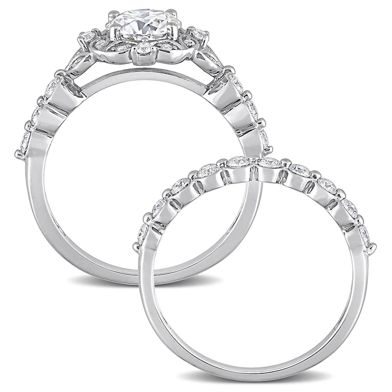 Ensemble de bagues mariée Miabella florales avec 1-3/5 Carat PPT Moissanite en argent sterling