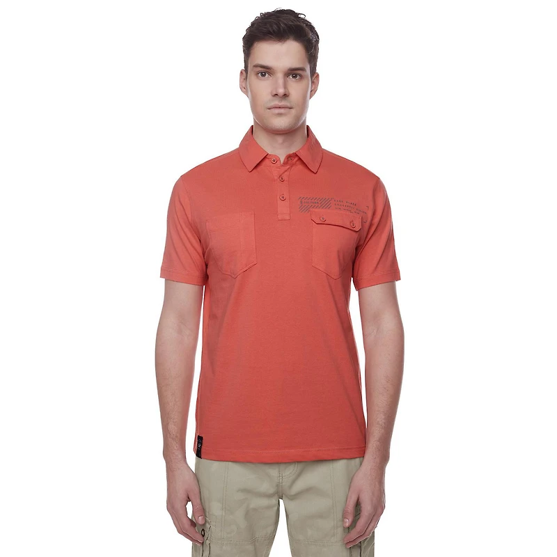 Dark Black Men's Short-Sleeve Graphic Polo with Pockets