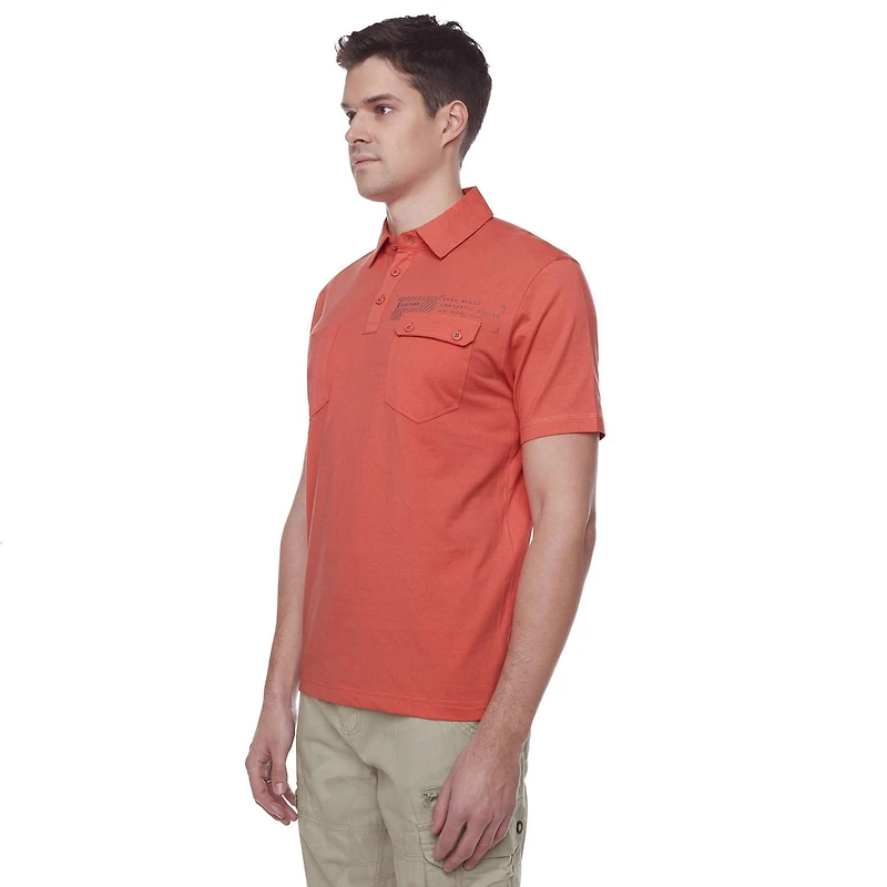 Dark Black Men's Short-Sleeve Graphic Polo with Pockets