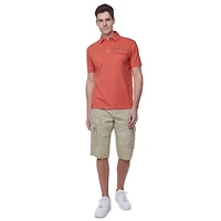Dark Black Men's Short-Sleeve Graphic Polo with Pockets