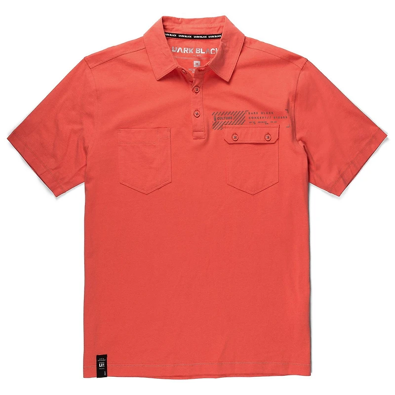 Dark Black Men's Short-Sleeve Graphic Polo with Pockets