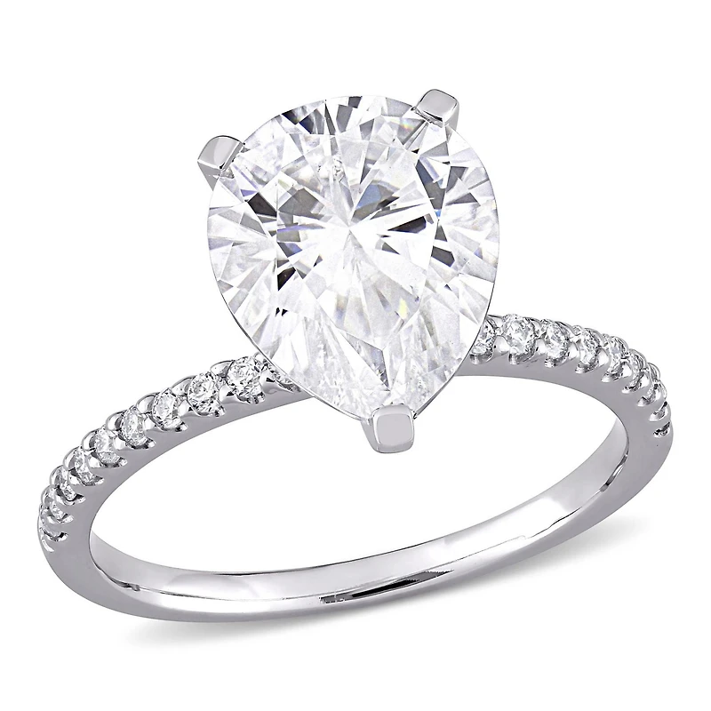 Bague de fiançailles en forme de larme Miabella avec 3-1/2 carat p.g.t. Moissanite en or blanc 10K