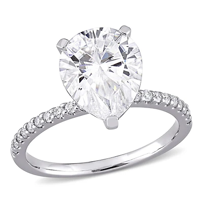 Bague de fiançailles en forme de larme Miabella avec 3-1/2 carat p.g.t. Moissanite en or blanc 10K