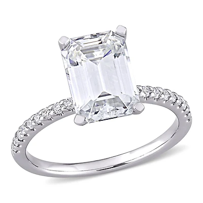 Bague de fiançailles Miabella avec Moissanite 3-1/5 carats p.g.t. en or blanc 10K