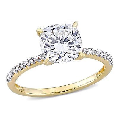 Miabella 2 Carat T.G.W. Moissanite and 1/10 Carat T.W. Diamond 14K Yellow Gold Engagement Ring