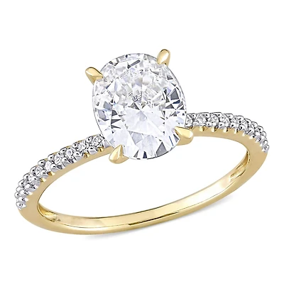 Miabella 2 Carat T.G.W. Moissanite and 1/10 Carat T.W. Diamond 14K Yellow Gold Oval Engagement Ring