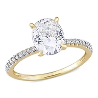 Miabella 2 Carat T.G.W. Moissanite and 1/10 Carat T.W. Diamond 14K Yellow Gold Oval Engagement Ring