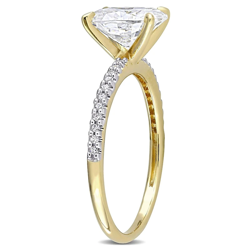 Miabella 2 Carat T.G.W. Moissanite and 1/10 Carat T.W. Diamond 14K Yellow Gold Oval Engagement Ring