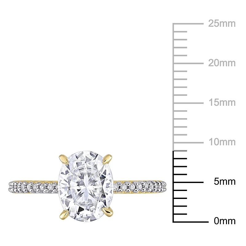 Miabella 2 Carat T.G.W. Moissanite and 1/10 Carat T.W. Diamond 14K Yellow Gold Oval Engagement Ring