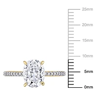 Miabella 2 Carat T.G.W. Moissanite and 1/10 Carat T.W. Diamond 14K Yellow Gold Oval Engagement Ring