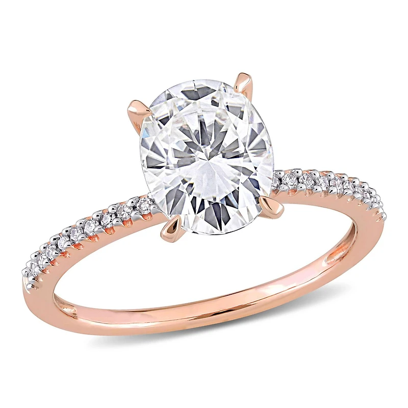 Miabella 2 Carat T.G.W. Moissanite and 1/10 Carat T.W. Diamond 14K Rose Gold Oval Engagement Ring