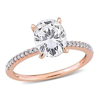Miabella 2 Carat T.G.W. Moissanite and 1/10 Carat T.W. Diamond 14K Rose Gold Oval Engagement Ring