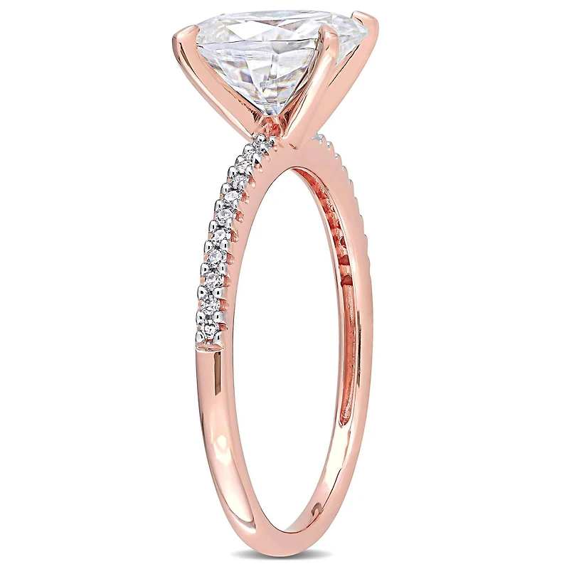 Miabella 2 Carat T.G.W. Moissanite and 1/10 Carat T.W. Diamond 14K Rose Gold Oval Engagement Ring
