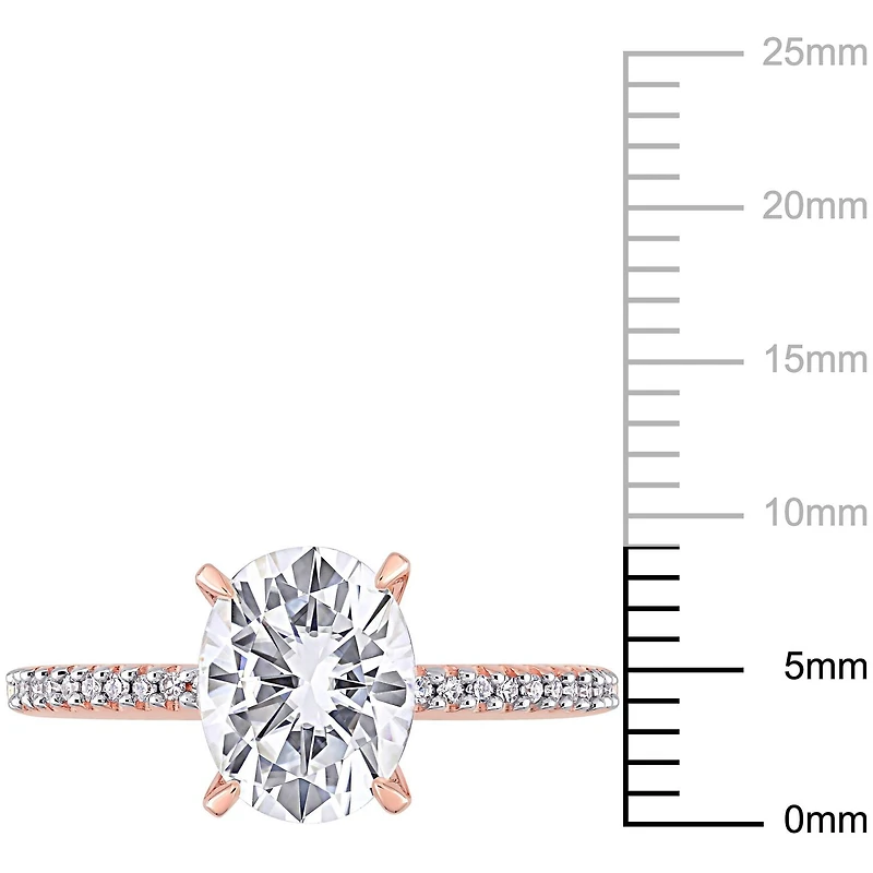 Miabella 2 Carat T.G.W. Moissanite and 1/10 Carat T.W. Diamond 14K Rose Gold Oval Engagement Ring