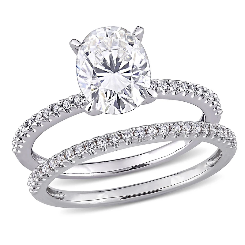 Miabella 2 Carat T.G.W. Moissanite and 1/4 Carat T.W. Diamond 14K White Gold Oval Bridal Set