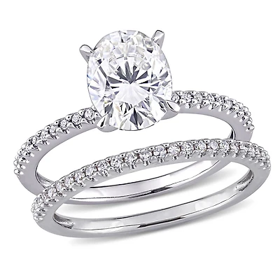 Miabella 2 Carat T.G.W. Moissanite and 1/4 Carat T.W. Diamond 14K White Gold Oval Bridal Set